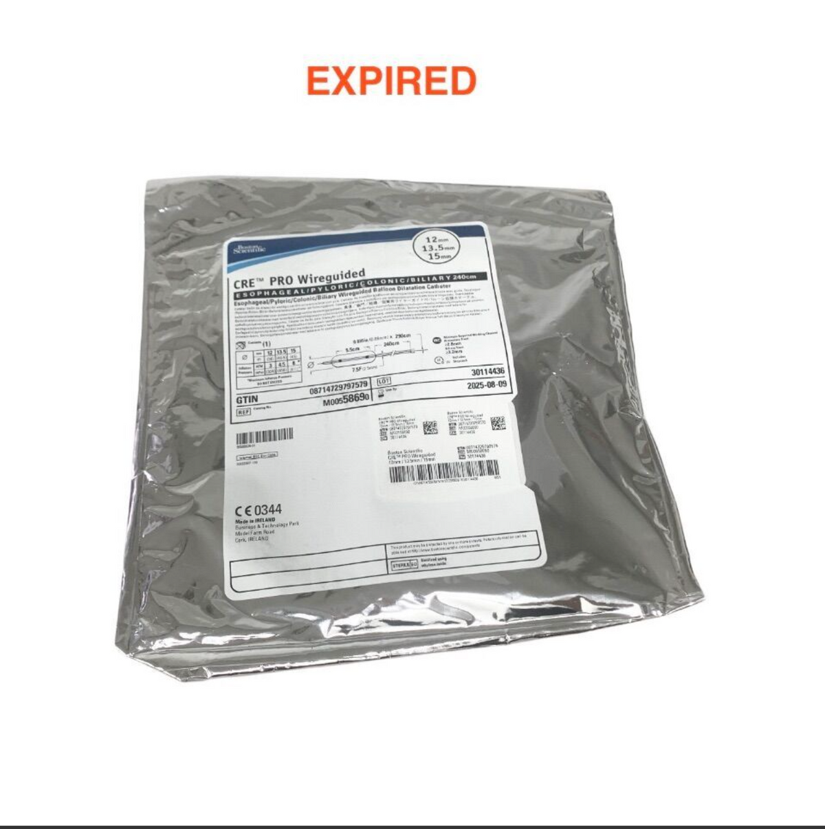 BOSTON SCIENTIFIC M00558690 CRE PRO Wireguided Balloon Dilatation Catheter 12mm-15mm x 240cm Exp 2025 08
