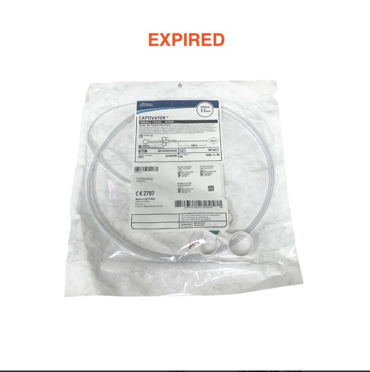 BOSTON SCIENTIFIC M00562300 CAPTIVATOR 13mm Small Oval Stiff Polypectomy Snare 240cm Sterile Exp 2025 11