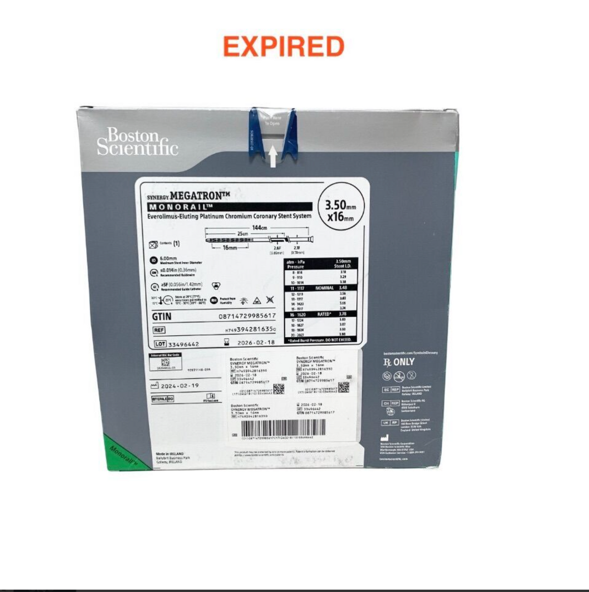 BOSTON SCIENTIFIC H7493942816350 SYNERGY MEGATRON Monorail 3.50mm x 16mm Everolimus-Eluting Platinum Chromium Coronary Stent Exp 2026 02
