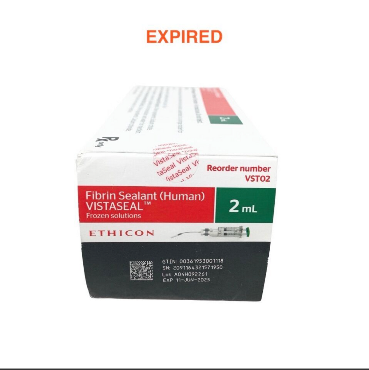 ETHICON VSTO2 VISTASEAL 2ML FIBRIN SEALANT HUMAN FROZEN SURGICAL GLUE EXP 2025 06