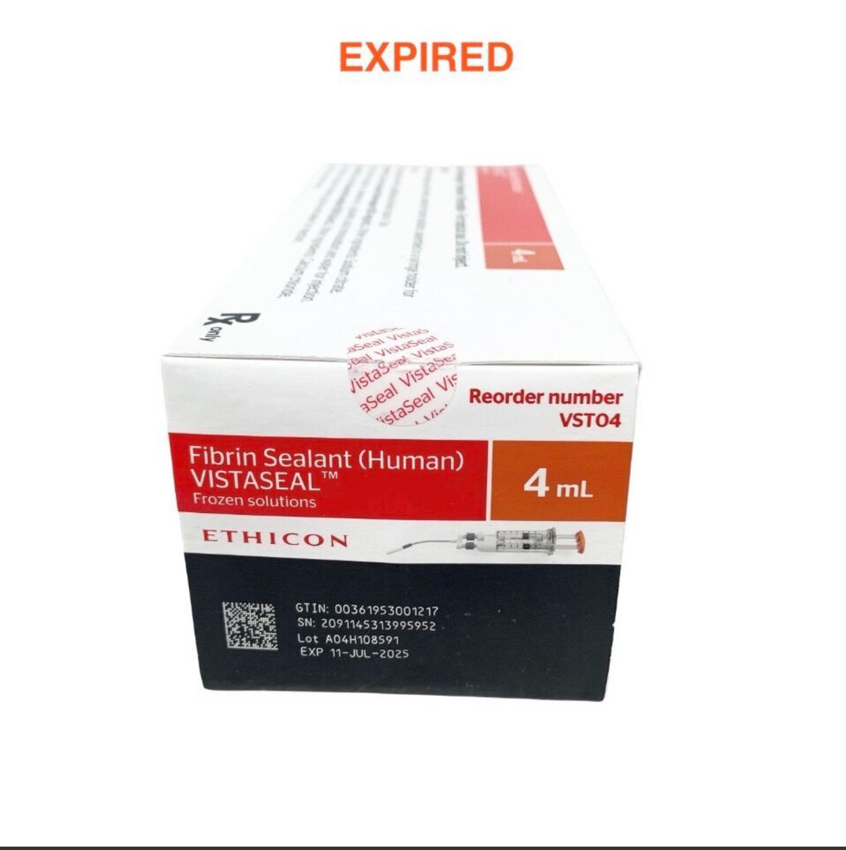 ETHICON VSTO4 VISTASEAL 4ML FIBRIN SEALANT HUMAN ETHICON SURGICAL TISSUE ADHESIVE FROZEN SOLUTION EXP 2025 07