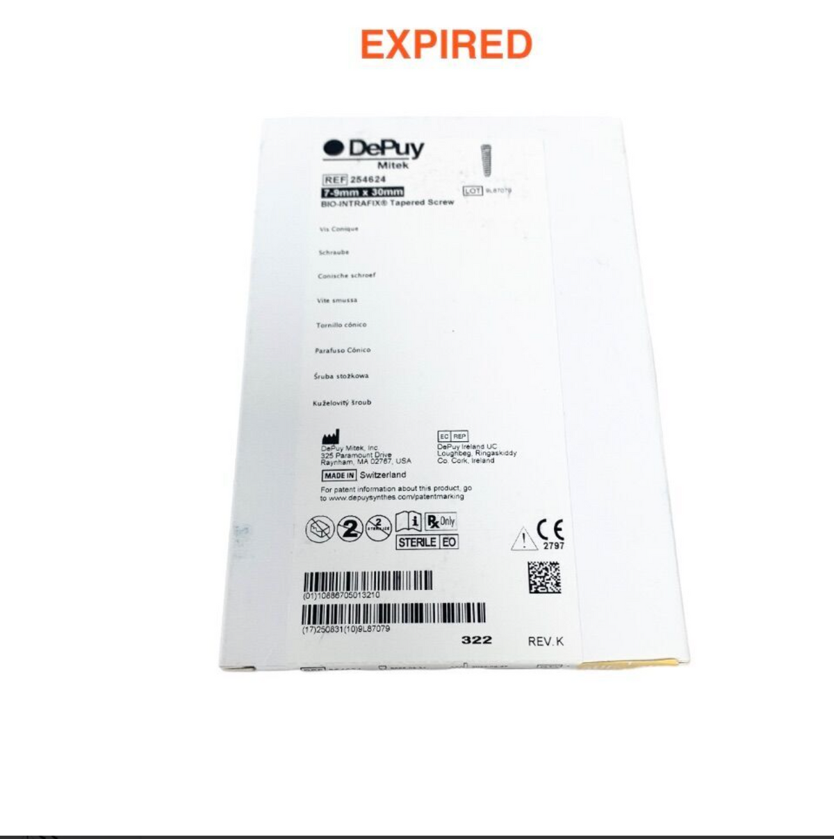 DEPUY MITEK 254624 BIO-INTRAFIX TAPERED SCREW 7-9MM X 30MM STERILE EO ORTHOPEDIC IMPLANT EXP 2025 08