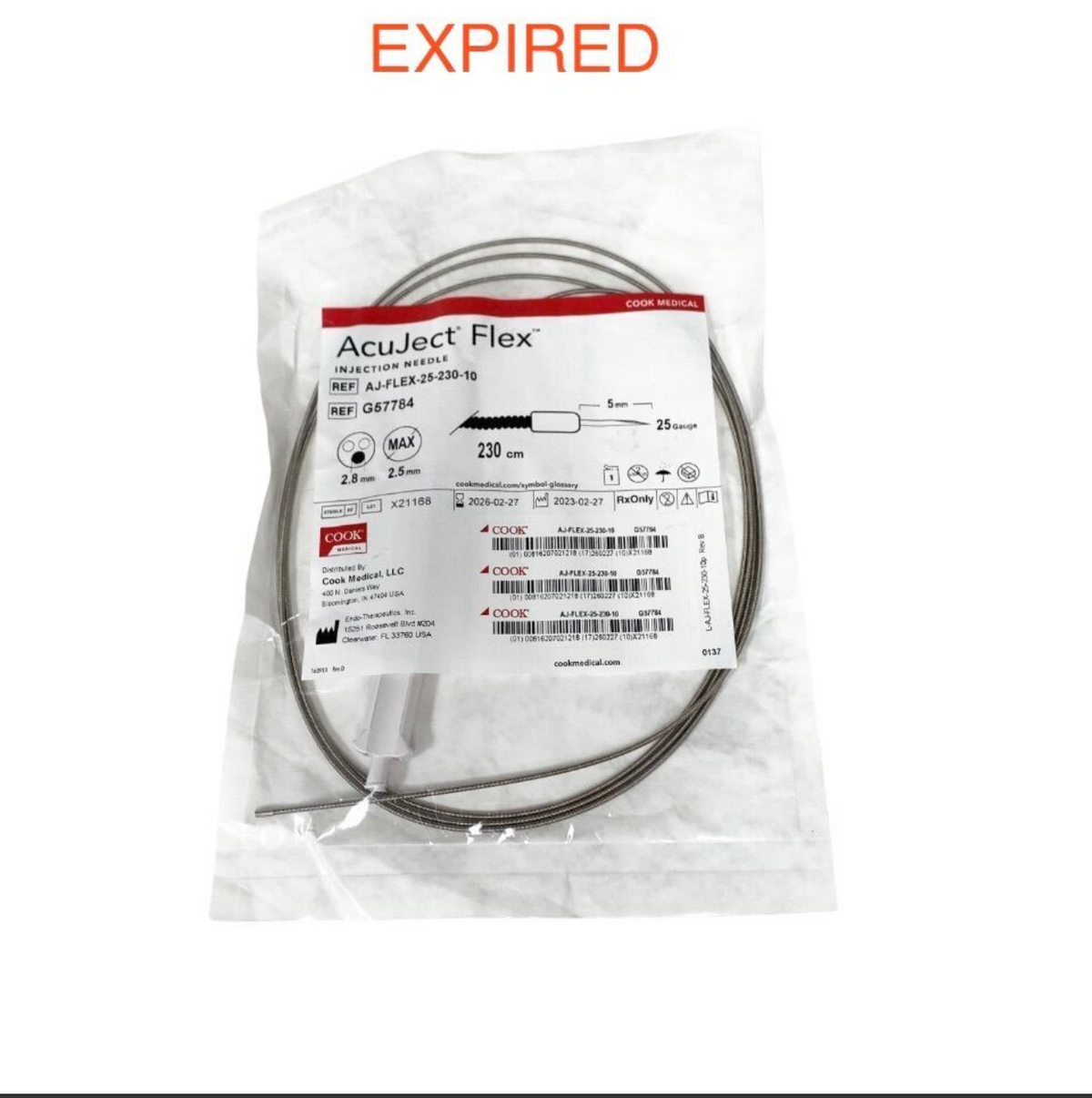 COOK MEDICAL G57784 AcuJect Flex Injection Needle 25G 230cm Sterile Endoscopy Device EXP 2026 02
