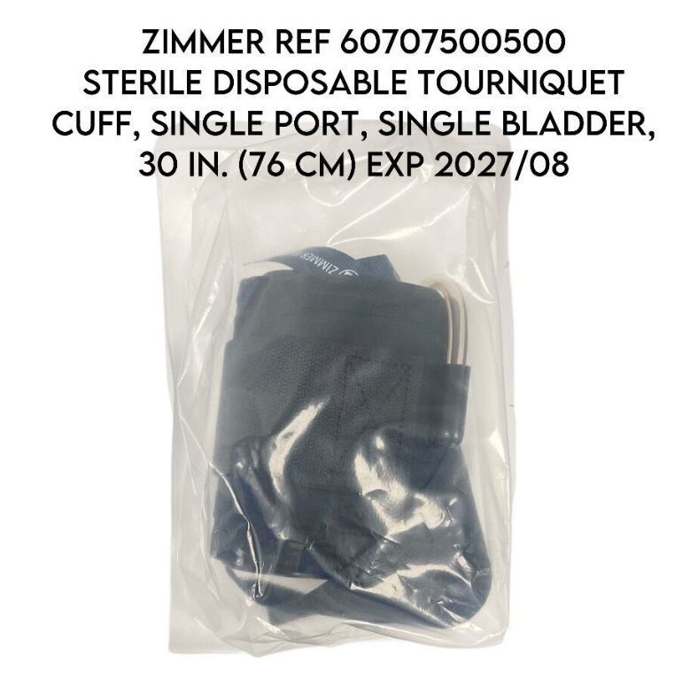 ZIMMER  60707500500 STERILE DISPOSABLE TOURNIQUET CUFF  SINGLE PORT SINGLE BLADDER 30 IN (76 CM) EXP 2027 08