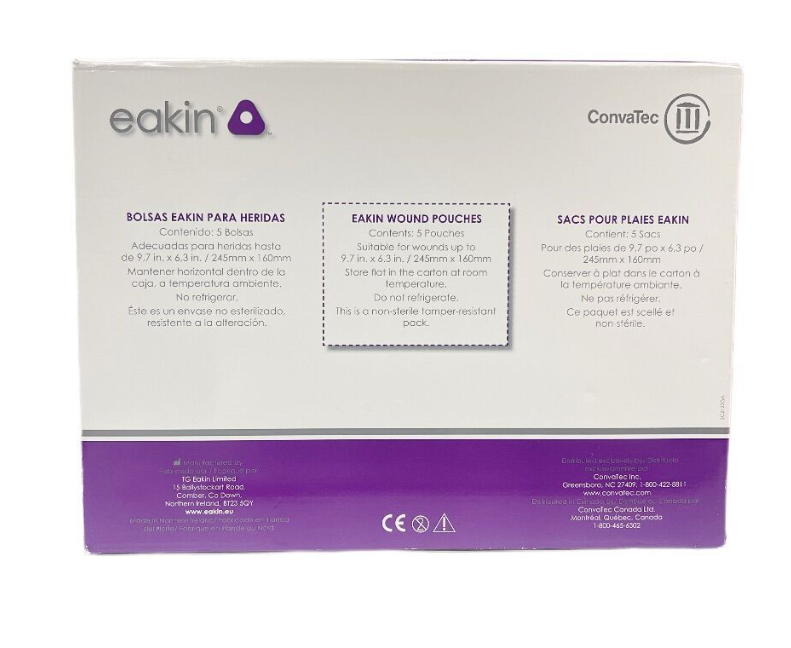 CONVATEC 839253 EAKIN WOUND POUCHES Aerommodates wounds us to 245mm × 160mm (3/PACK)