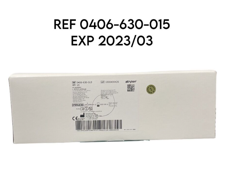 STRYKER 0406-630-015 RF CANNULA HF SURGERY 20G X 50MM, 5MM TIP CURVED(10/BOX) EXP 2023 03