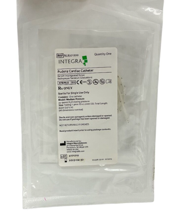 INTEGRA NEUROSCIENCES  NL8501200 Pudenz Cardiac Catheter Barium impregnated stripe Radiopaque Tantalum Graduation  EXP 2023 04