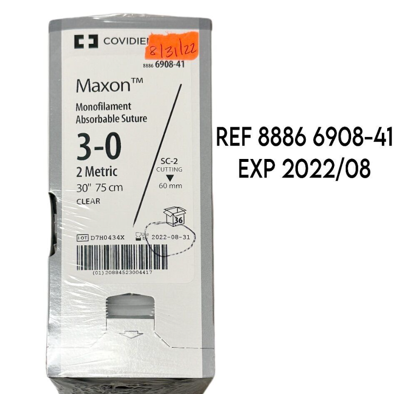 COVIDIEN 8886 6908-41 MAXON Monofilament Absorbable Suture 3-0 2 Metric 30" 75cm EXP 2022 08
