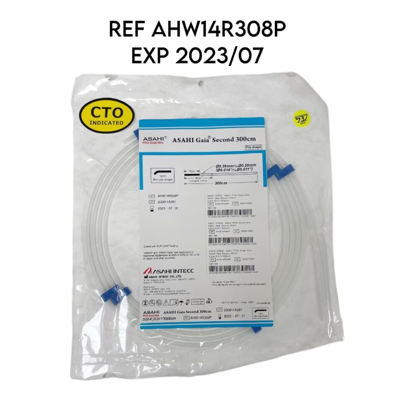 ASAHI INTECC AHW14R308P GAIA SECOND PTCA GUIDE WIRE: 0.014" X 300CM 1MM PRE SHAPE EXP 2023 07
