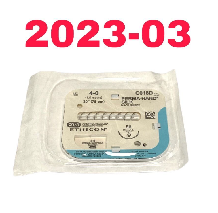 ETHICON C018D PERMA-HAND SILK BLACK BRAIDED  Nonabsorbable Surgical Suture  EXP 2023 03