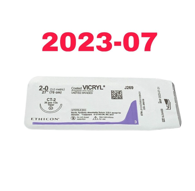 ETHICON J269 Coated VICRYL (Polyglactin 910) Suture UNDYED BRAIDED Absorbable Suture  EXP 2023 07