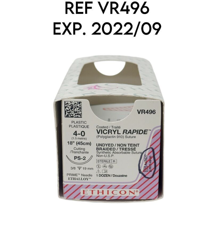 ETHICON VR496 4 0 (1.5metric) Coated VICRYL RAPIDE (Polyglactin 910) Suture 18" (45cm)  8/BOX EXP 2022 09