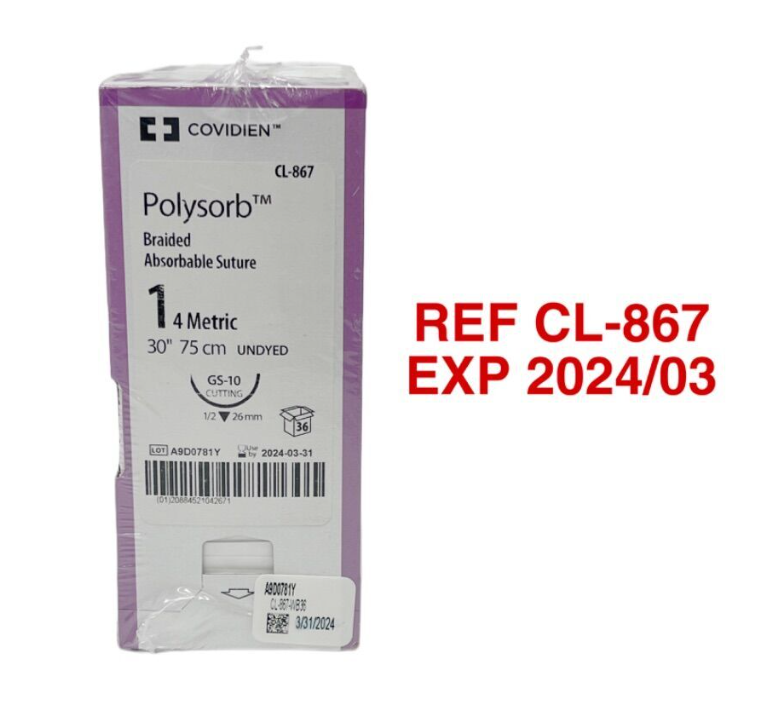 COVIDIEN CL-867 Polysorb Braided Absorbable Suture 1 4 Metric GS 10 EXP 2024 03