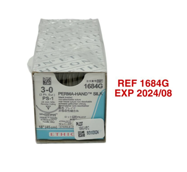 ETHICON 1684G PERMA HAND SILK 3 0 (2 Ph. Eur.) PS 1 EXP 2024 08