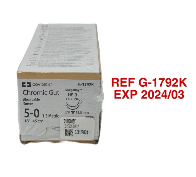 COVIDIEN G-1792K Chromic Gut Absorbable Suture 5-0 1.5 Metric HE-3 CUTTING EXP 2024 03