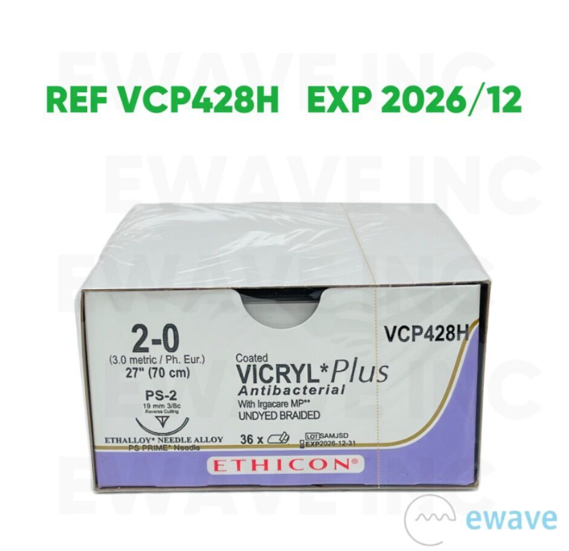 ETHICON VCP428H Coated VICRYL Plus Antibacterial SUTURE 2 0 (3 0 metric  Ph Eur) 27'' PS-2 (36/BOX) EXP 2026 12