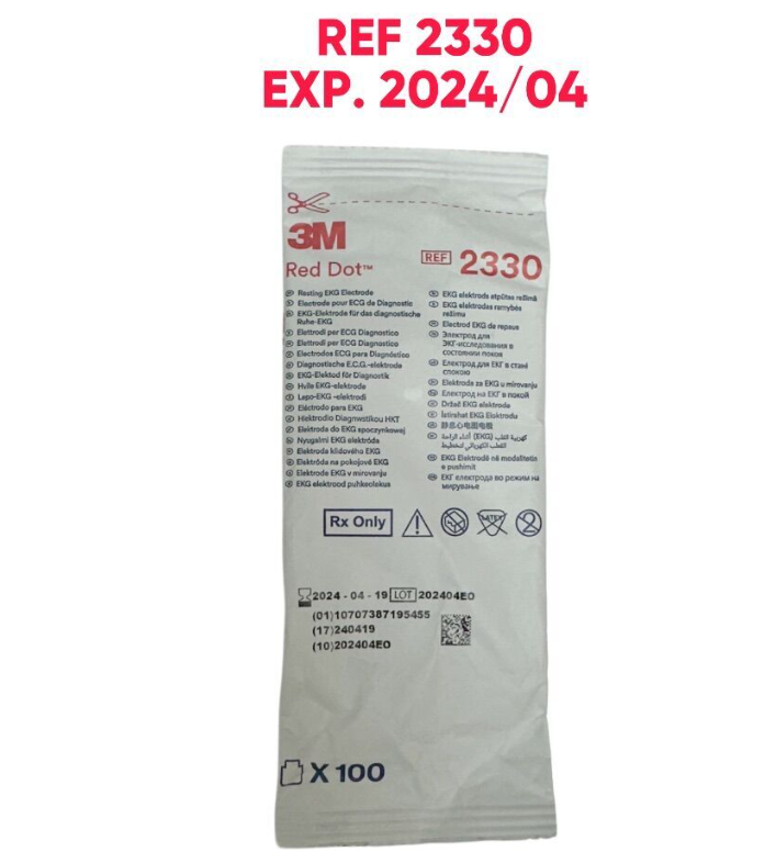 3M 2330 Red Dot Resting EKG Electrode 100/ BAG EXP. 2024 04