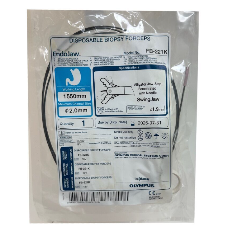 OLYMPUS FB-221K ENDOJAW DISPOSABLE BIOPSY FORCEPS Alligator Jaw-Step Fenestrated w/ NEEDLE 1.9mm EXP 2026 07
