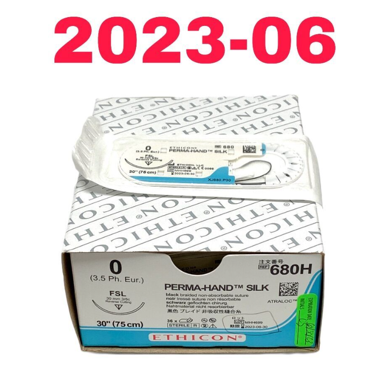 ETHICON 680H BOX OF 34 PERMA-HAND SILK black braided non-absorbable suture EXP 2023 06