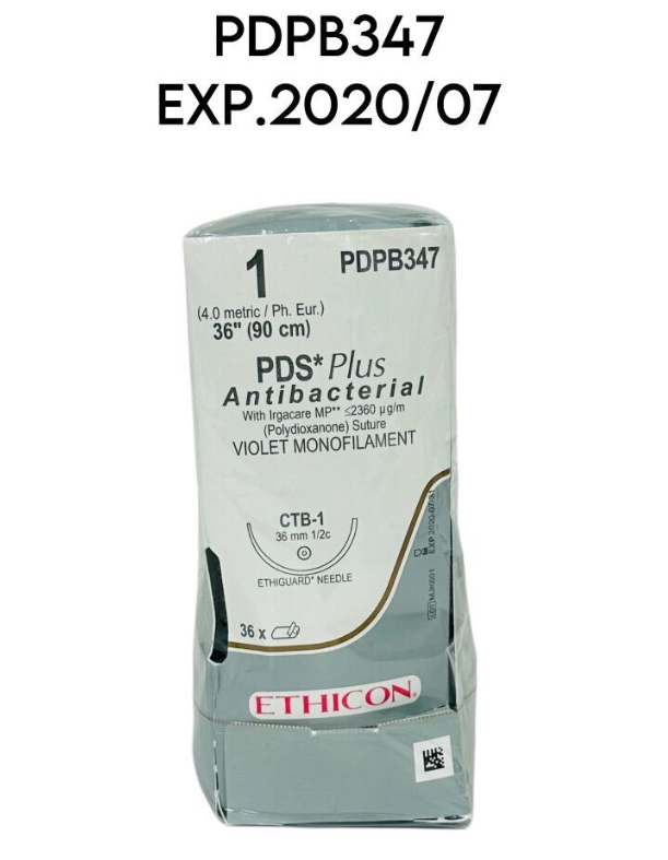 ETHICON PDPB347 PDS Plus Antibacterial Suture VIOLET MONOFILAMENT SIZE 1 36" ЕXP.2020 07