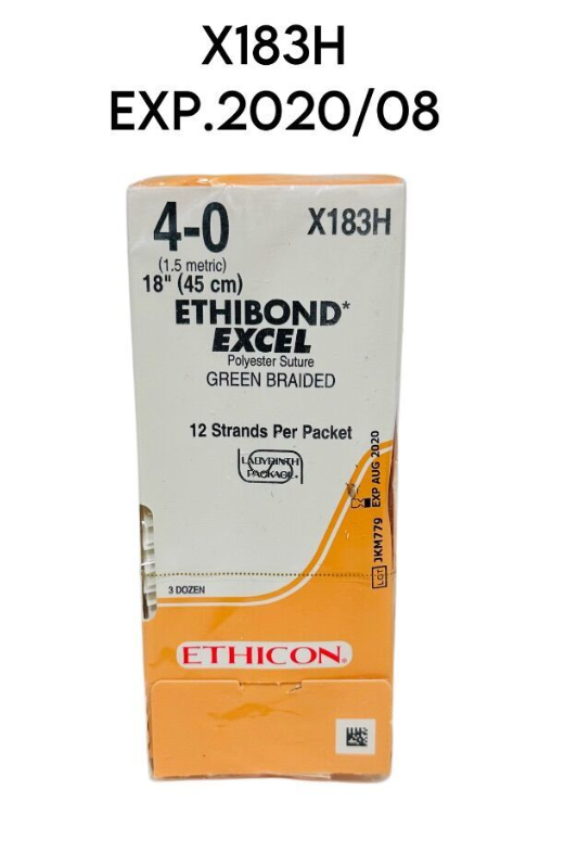 ETHICON X183H ETHIBOND EXCEL Polyester Suture GREEN BRAIDED SIZE 4-0, 18" 12/BOX, ЕXP.2020 08
