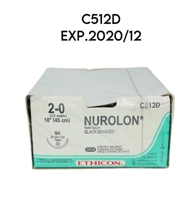 ETHICON C512D NUROLON Nylon Suture BLACK BRAIDED SIZE 2-0 12/BOX ЕXР.2020 12