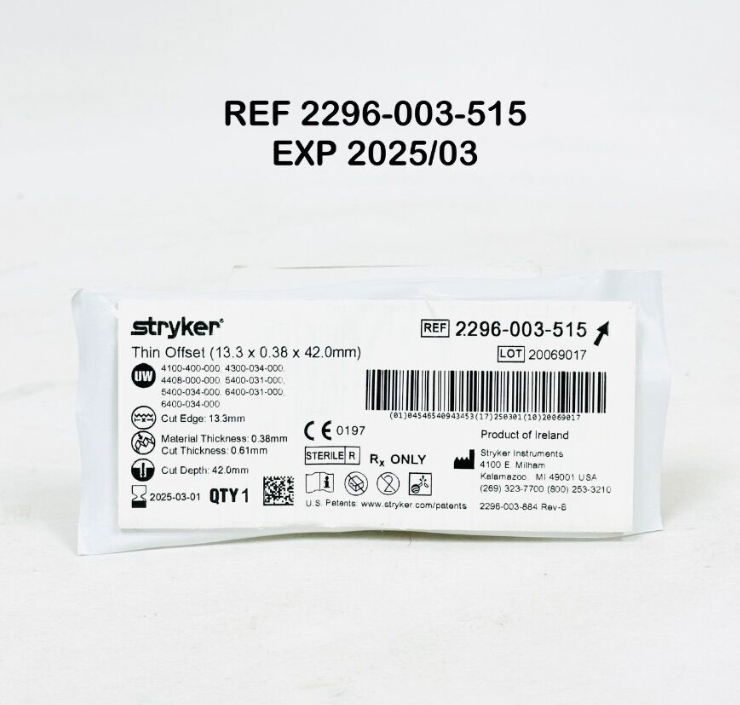 STRYKER 2296-003-515 AGGRESSIVE THIN OFFSET BLADE WIDE 13.3MM X 0.38MM X 42MM EXP 2025 03