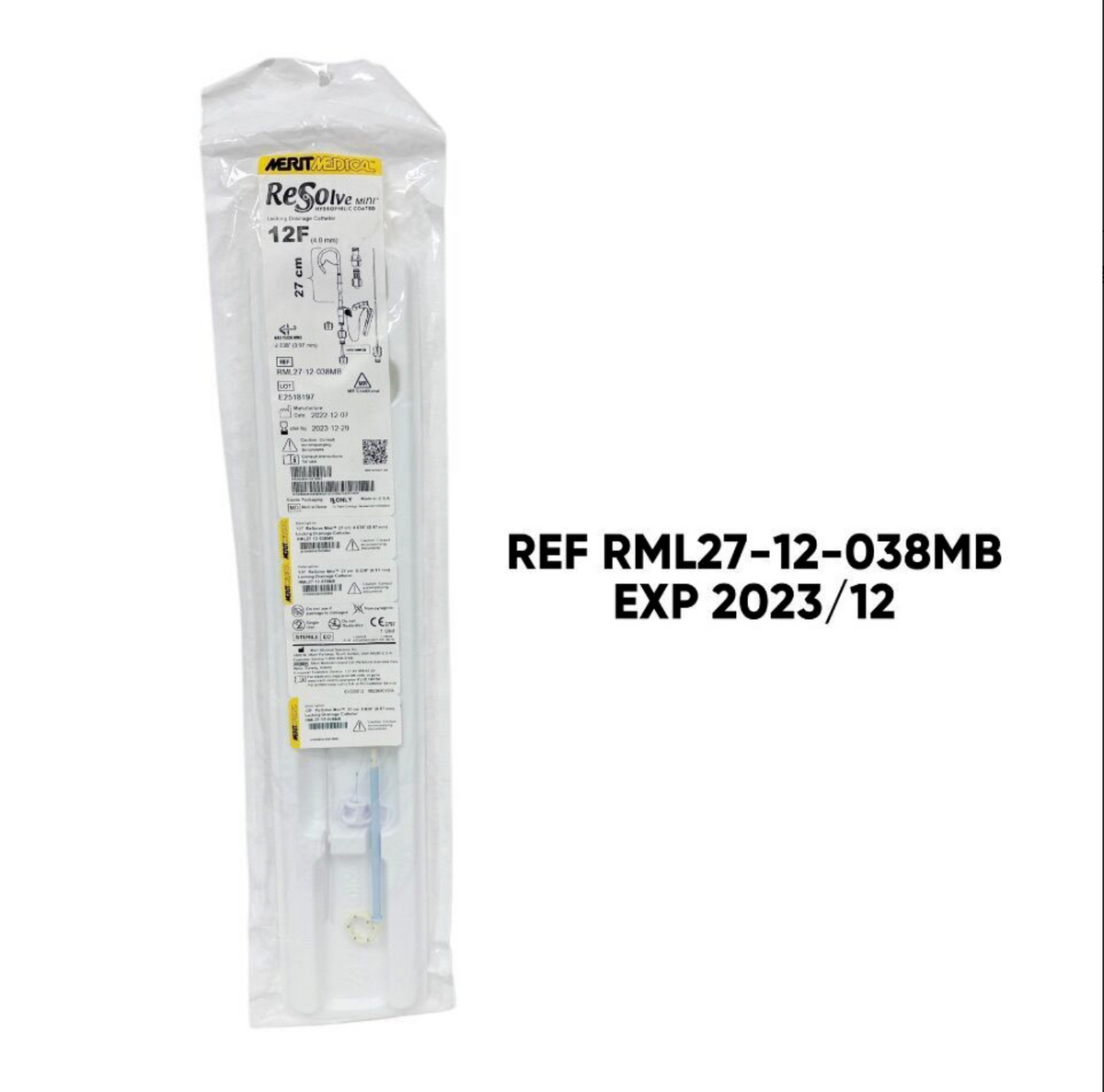 MERIT MEDICAL RML27-12-038MB ReSolve MINI HYDROPHILIC COATED Locking Drainage Catheter 12F 4.0 mm EXP 2023 12