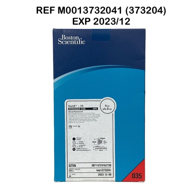 BOSTON SCIENTIFIC M0013732041 (373204) VortX  35 PUSHABLE COIL Fibered Platinum Coil 4mm x 4.0mm EXP 2023 12