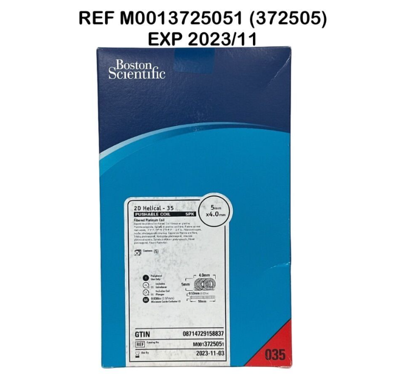 BOSTON SCIENTIFIC M0013725051 (372505) 2D Helical  35 PUSHABLE COIL 5PK Fibered Platinum Coil 5mm x 4.0mm EXP 2023 11