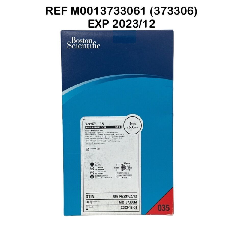 BOSTON SCIENTIFIC M0013733061 (373306) VortX  35 PUSHABLE COIL 5PK Fibered Platinum Coil EXP 2023 12