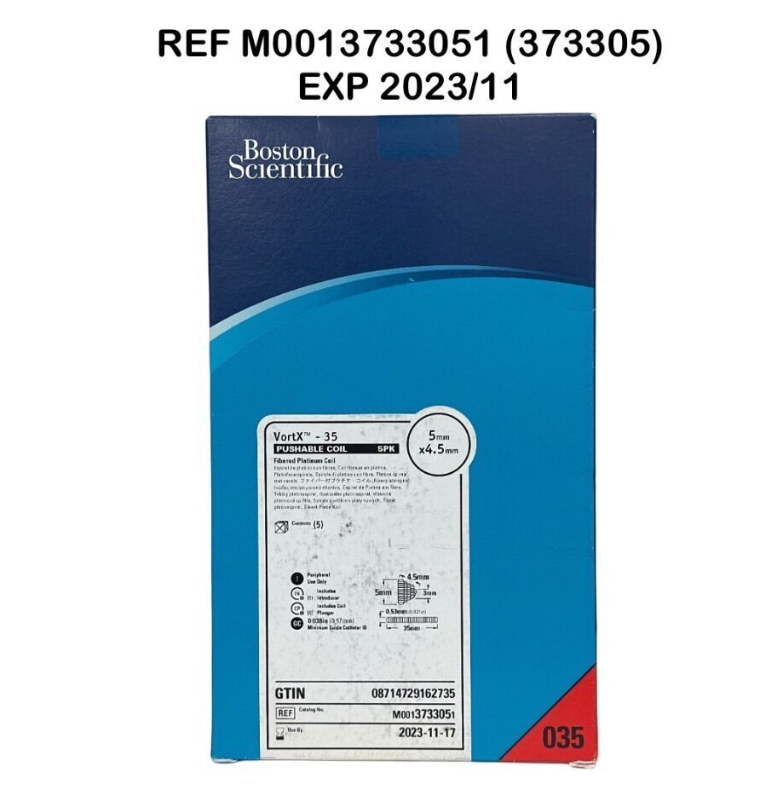 BOSTON SCIENTIFIC M0013733051 (373305) VortX 35 PUSHABLE COIL Fibered Platinum Coil 5PK 5mm x 4.5 mm EXP 2023 11