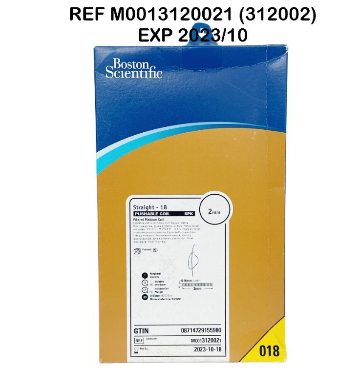 BOSTON SCIENTIFIC M0013120021 (312002) Straight  18 PUSHABLE COIL Fibered Platinum coil 5PK 2mm  EXP 2023 10