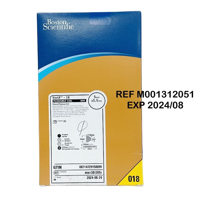 BOSTON SCIENTIFIC M001312051 (381205) VortX 18 PUSHABLE COIL 5PK Fibered Platinum CoIL 5mm x 5.5 mm EXP 2024 08