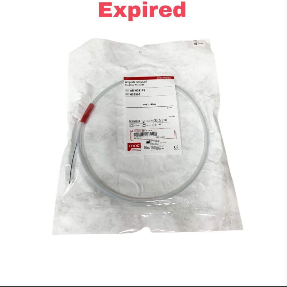 COOK MEDICAL AES-038145 Amplatz Extra Stiff Fixed Core Wire Guide .038" x 145cm Exp 2026 01