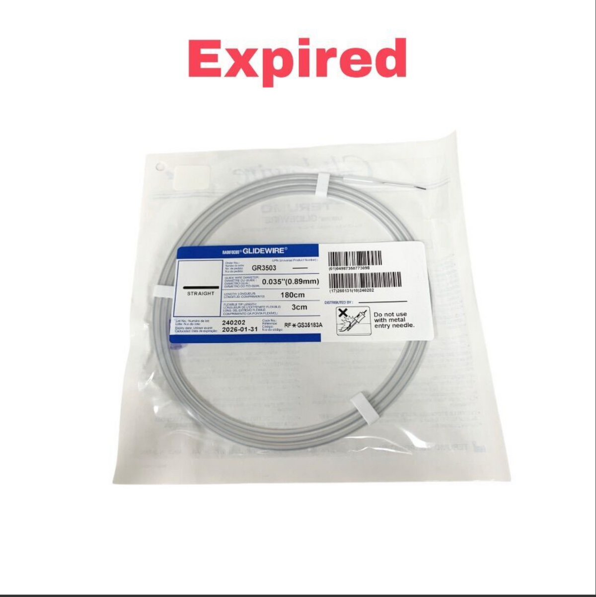 TERUMO GS35183A Radifocus Glidewire Straight 0.035" 180cm 3cm Flexible Tip Exp 2026 01