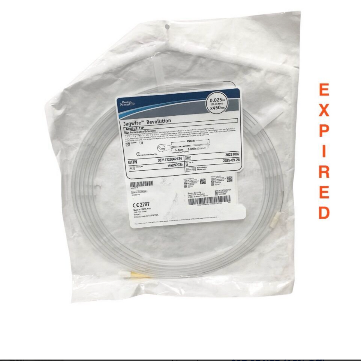 BOSTON SCIENTIFIC M00557030 Jagwire Revolution Angle Tip Guidewire 0.025in (0.64mm) x 450cm Exp V2025 09
