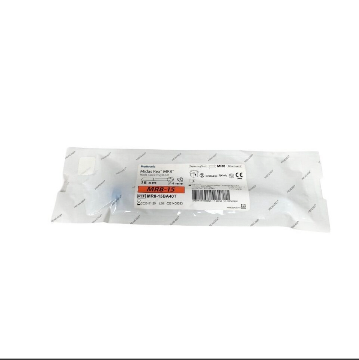 MEDTRONIC MR8-15BA40T Midas Rex MR8-15 High Speed Surgical Drill Attachment 15cm 4mm EXP 2026 01