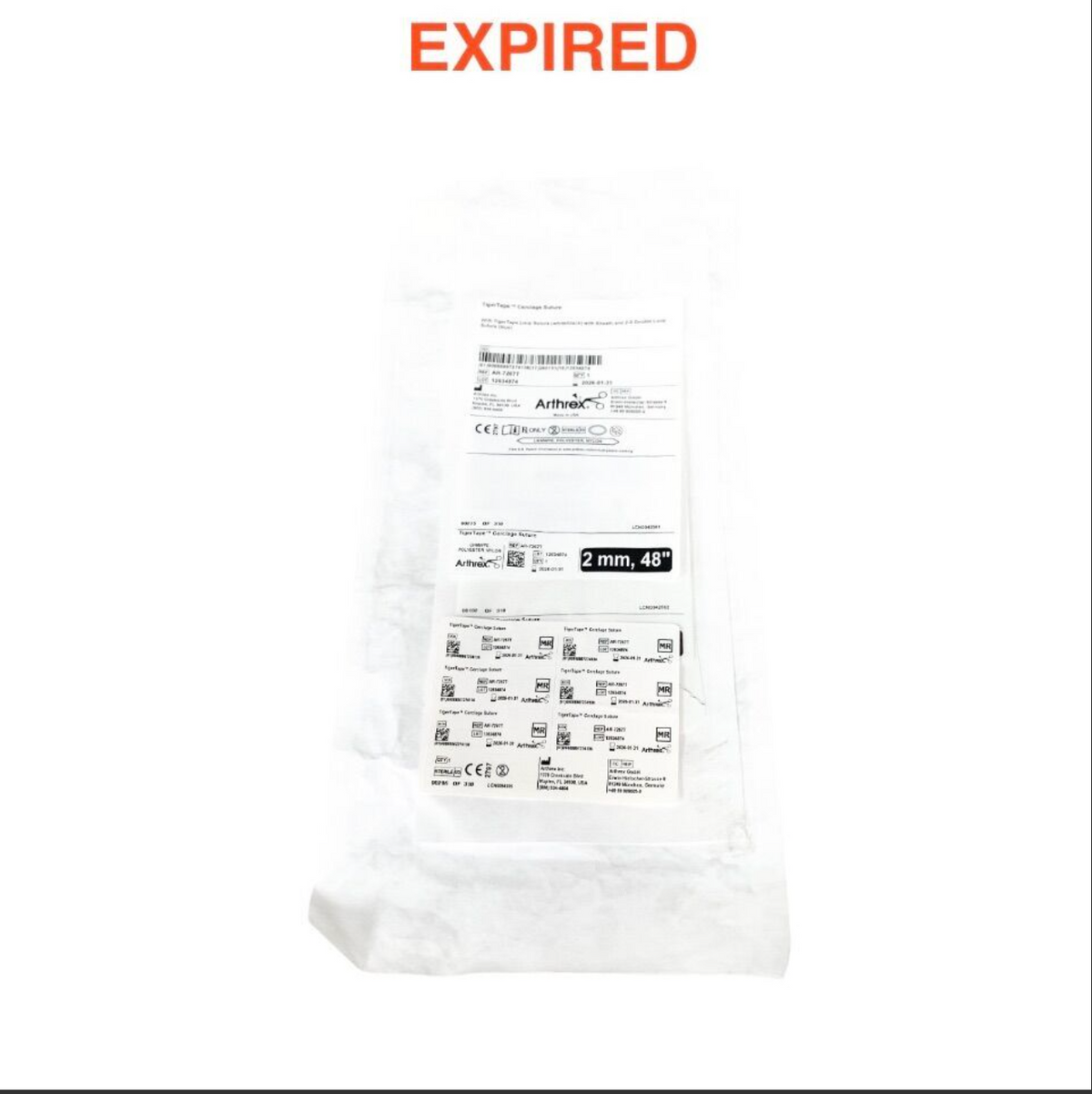 ARTHREX AR-7267T TigerTape Cerclage Suture 2mm x 48" Loop with Sheath 2-0 Double Loop EXP 2026 01