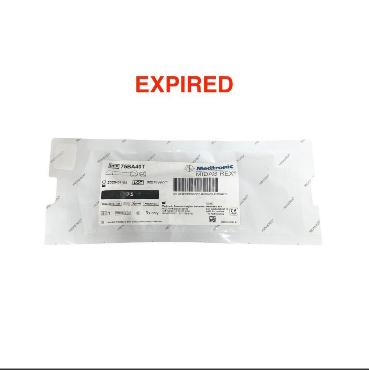MEDTRONIC 75BA40T Midas Rex Dissecting Tool 7.5 Surgical Attachment Sterile EXP 2026 01