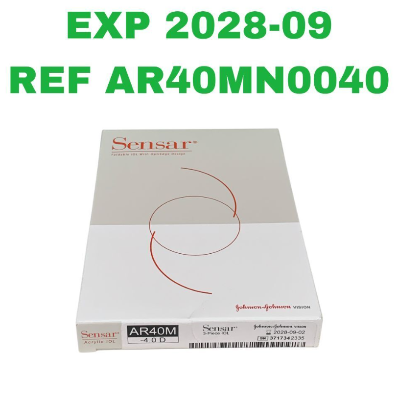 JOHNSON & JOHNSON AR40MN0040 Sensar 3 Piece Foldable Acrylic IOL -4.0 D Exp.2028 09