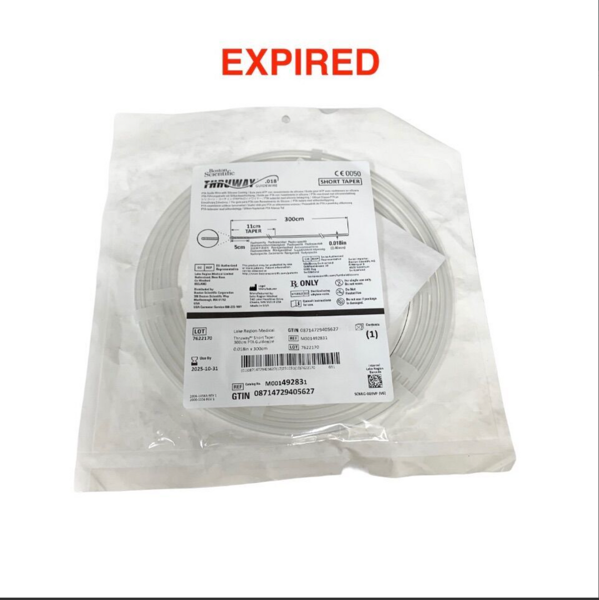 BOSTON SCIENTIFIC M001492831 Thruway .018 PTA Guidewire 300cm Short Taper EXP 2025 10