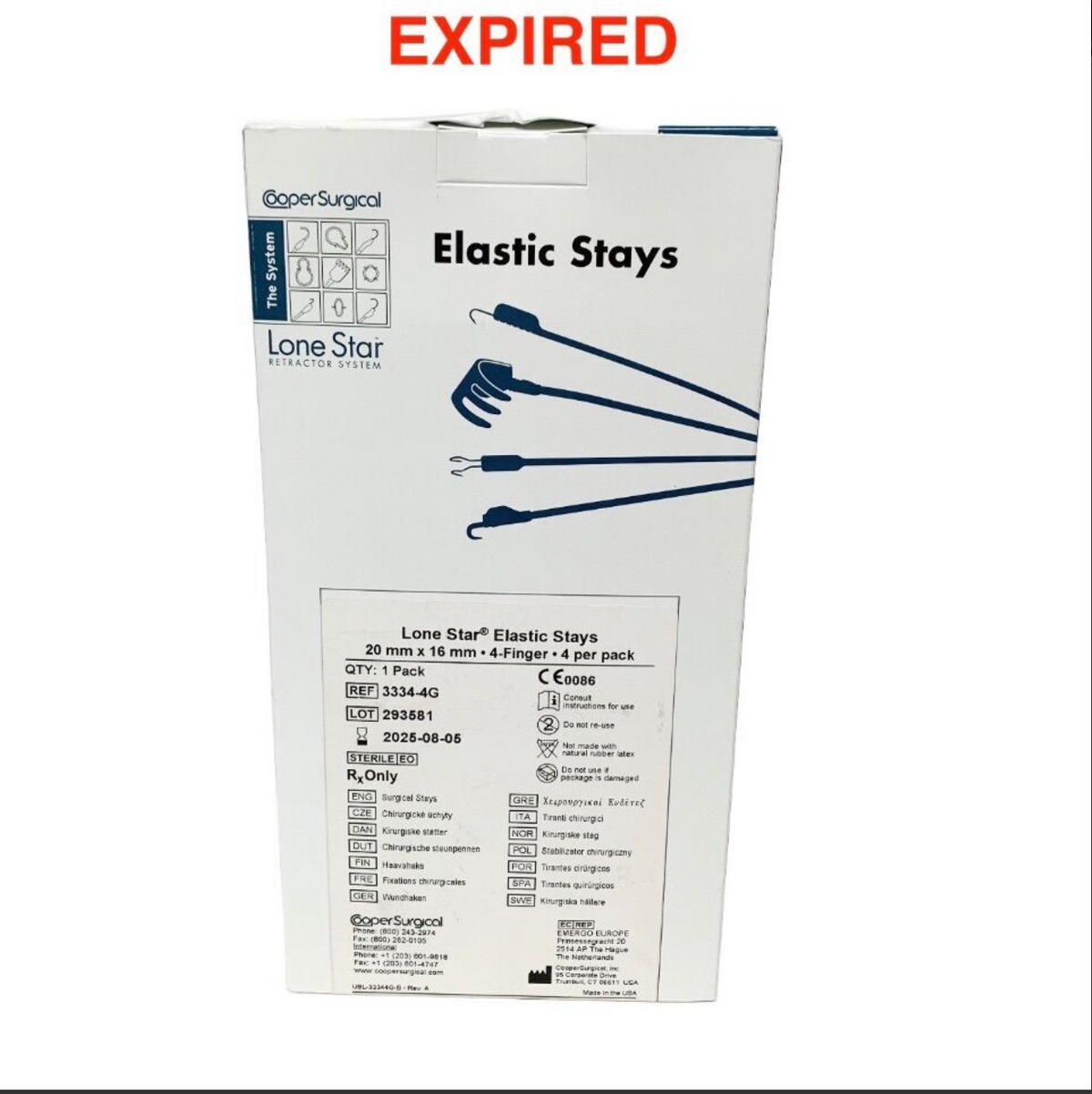 COOPER SURGICAL 3334-4G Lone Star Elastic Stays 20 mm x 16 mm 4-Finger 4 per pack EXP 2025 08