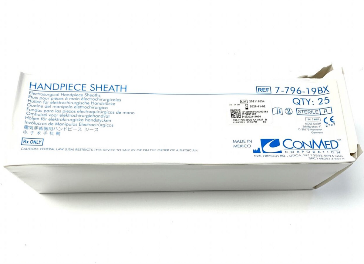 CONMED CORPORATION 7-796-19BX Electrosurgical Handpiece sheath 25/box Expiry 2025 2026