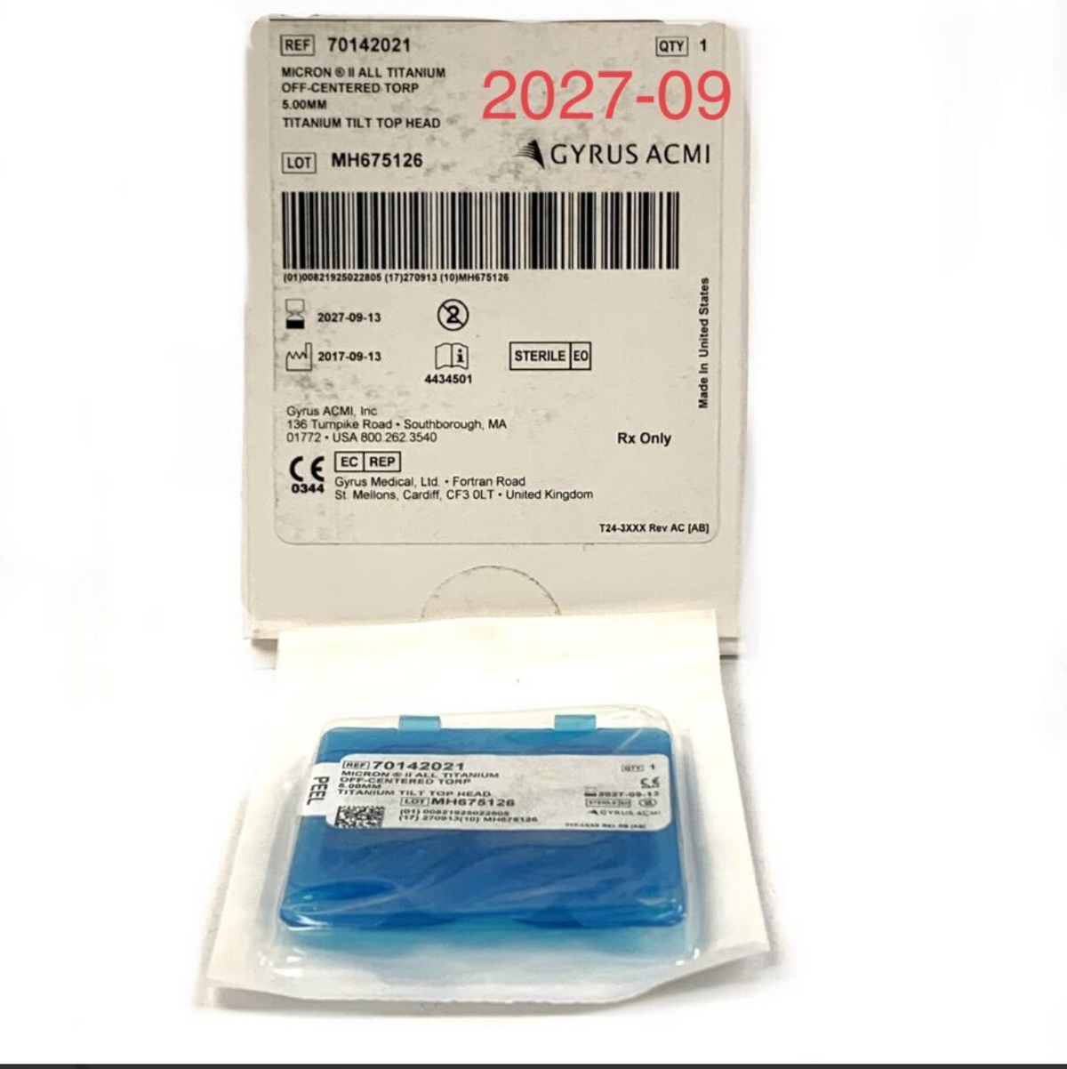 GYRUS ACMI 70142021 MICRON 5MM ALL TITANIUM ALL CENTERED TORP EXP 2027 09