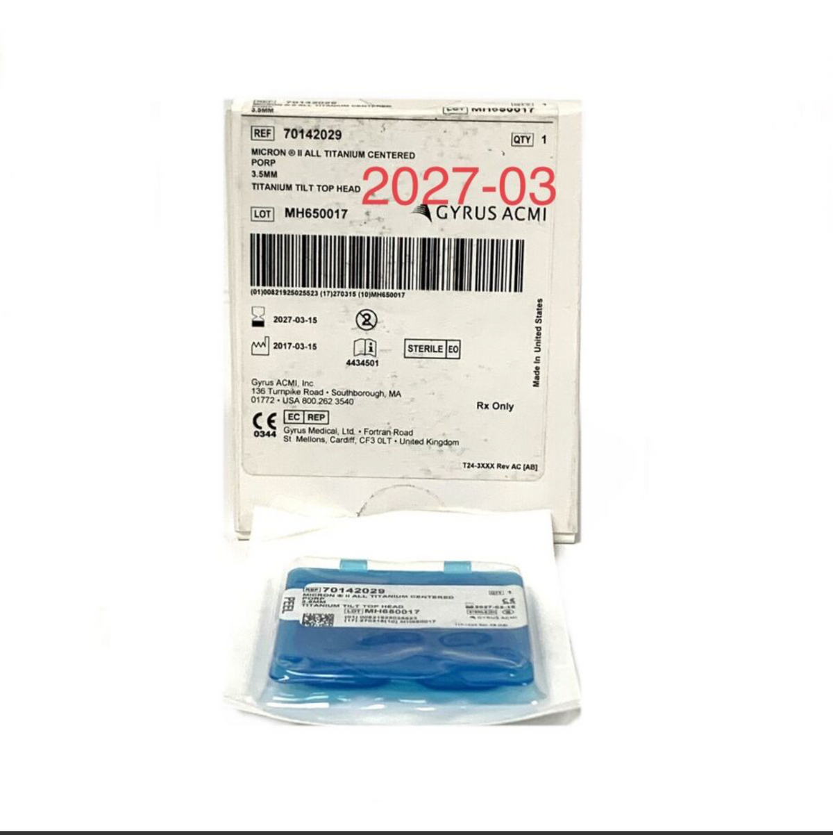 GYRUS ACMI 70142029 MICRON 3.5MM ALL TITANIUM CENTERED PORP EXP 2027 03