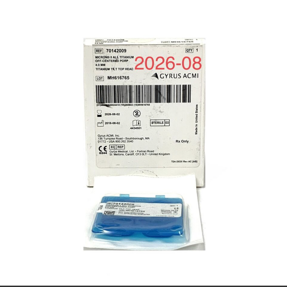 GYRUS ACMI 70142009 MICRON 4MM ALL TITANIUM OFF-CENTERED PORP EXP 2026 08