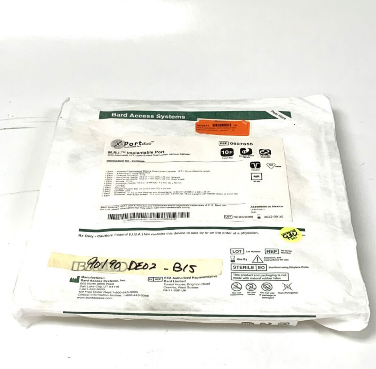 BARD 0607655 ACCESS SYSTEM XPORT DUO MRI IMPLANTABLE PORT 2022 09