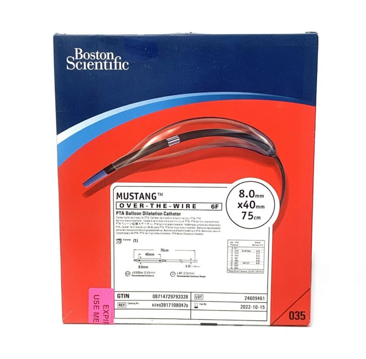 BOSTON SCIENTIFIC H74939171080470 MUSTANG PTA BALLOON DILATATION CATHETER EXP 2022 10