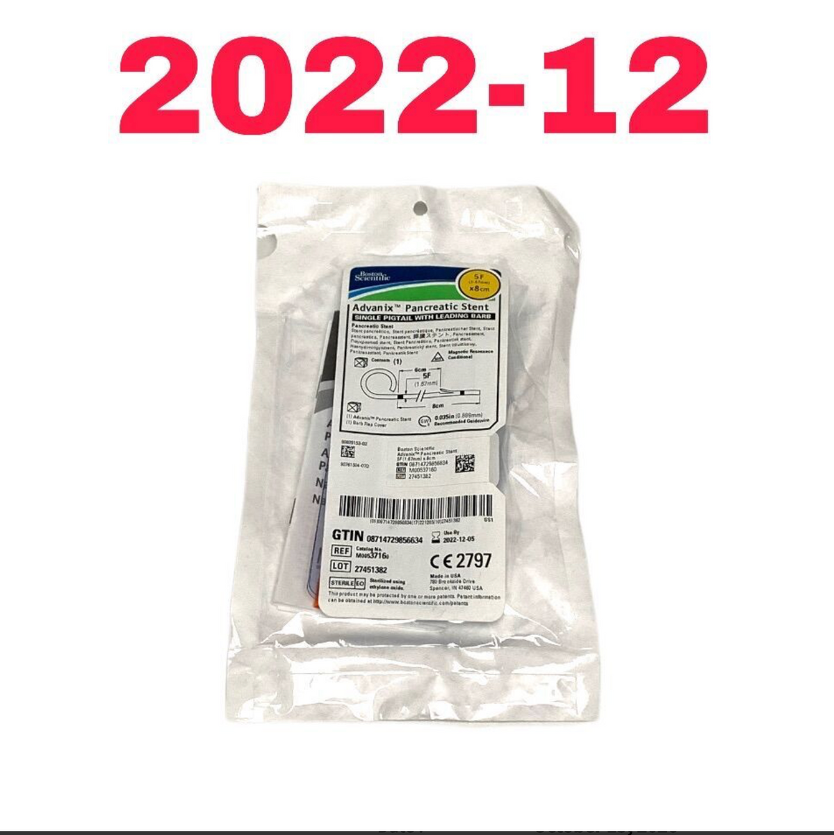 BOSTON SCIENTIFIC M00537160 ADVANIX PANCREATIC STENT EXP 2022 12